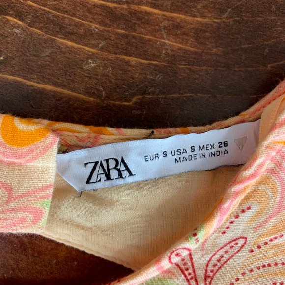 Zara Boho Bell Sleeve Open Tie Back Orange Floral Paisley Women's Small Blouse - Picture 4 of 16